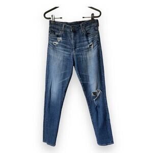 AG Adriano Goldschmied High Rise The Stevie Ankle Slim Size 28R Blue Distressed﻿